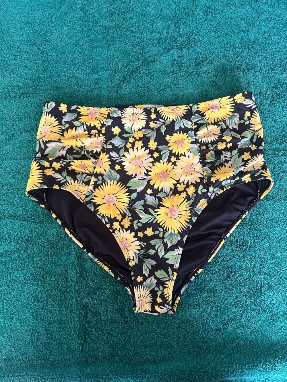 Old Navy | Yellow Floral High-Waisted Ruched Bikini Bottoms | L | Like New